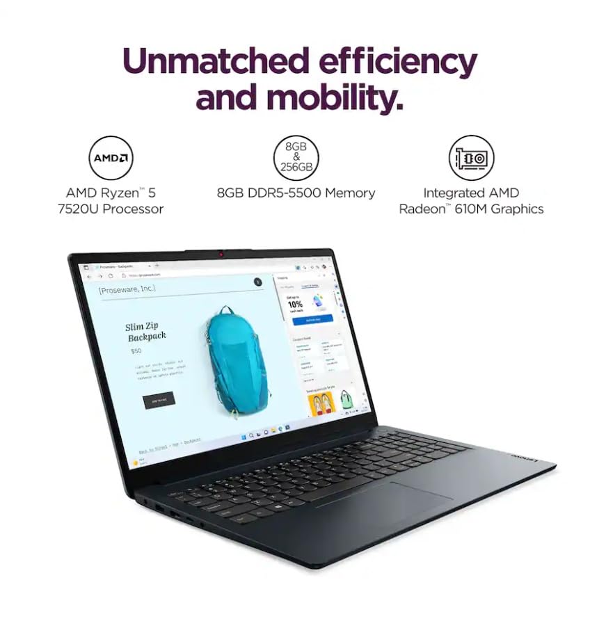 Lenovo IdeaPad 1 15.6" FHD Slim Thin Light Laptop Computer,with Lifetime Office,AMD Ryzen 5 7520U, 8GB LPDDR5,1TB SSD, Windows 11 ProWiFi 6, 9Hr Battery Life,Abyss Blue, Windows 11 Pro
