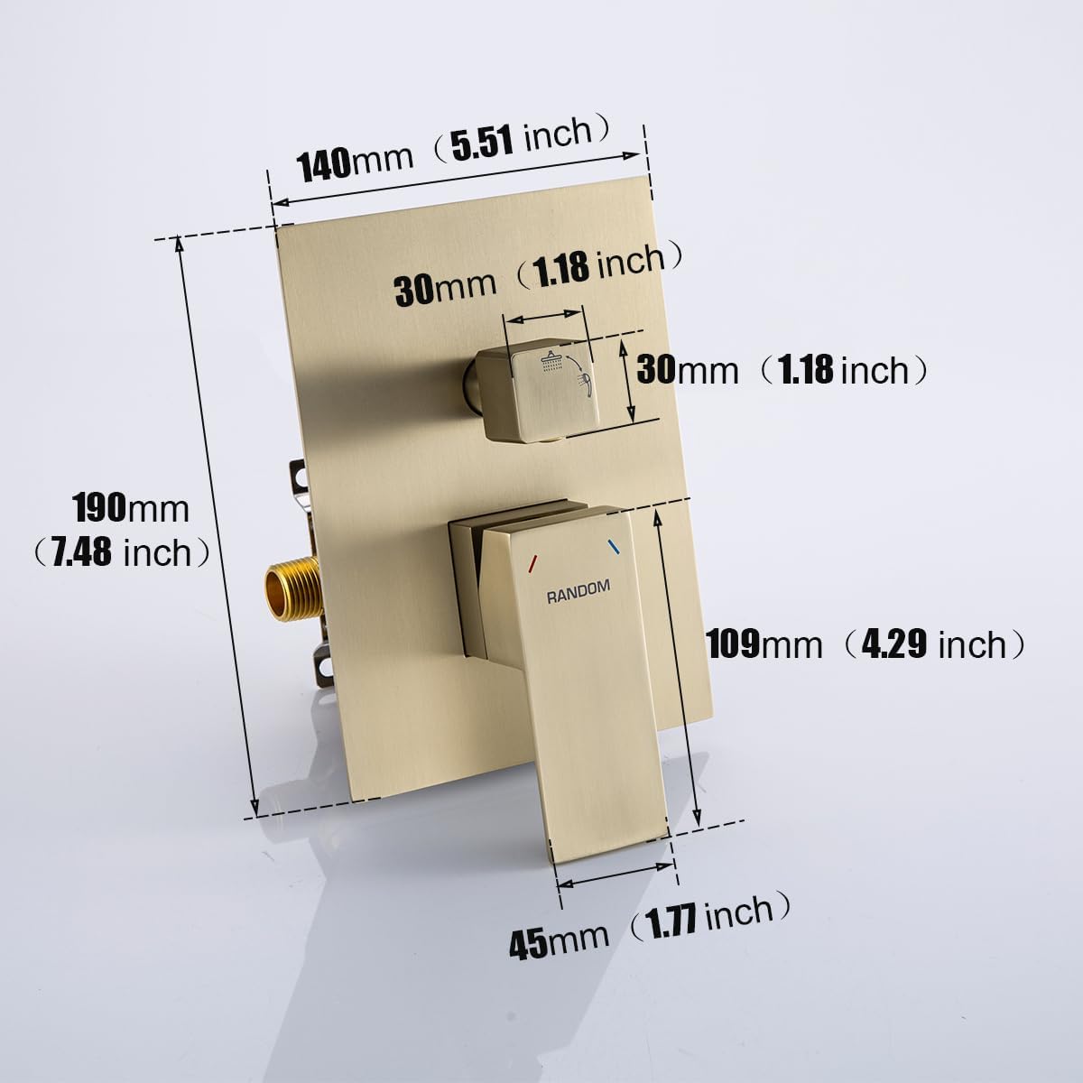 RANDOM Brushed Gold Shower Valve 2 Way Outlet Function Shower Diverter Valve With Diverter Water Mixer Valve and Trim Kit,Solid Brass Pressure Balancing Mixer Rough-In Shower Valve Kit.77008BG.