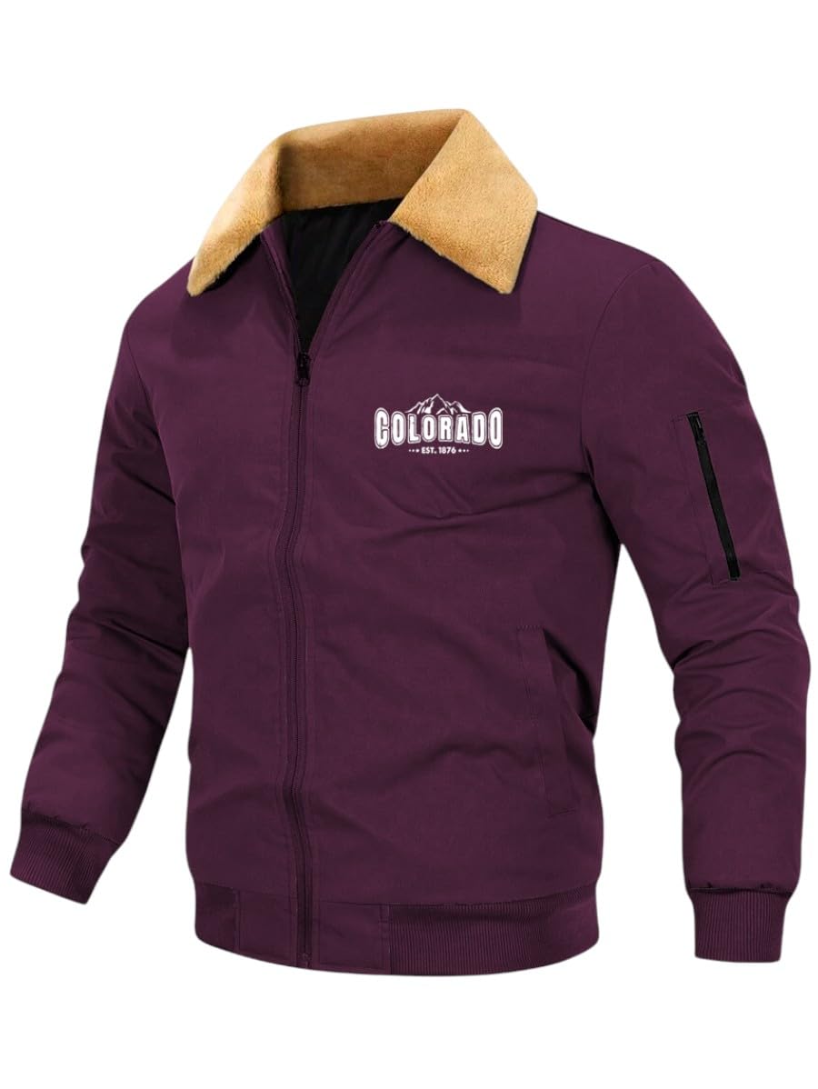 GLASGO Men’s Colorado Fleece-Lined Bomber Jacket || Winter Warm Stylish Casual Coat with Soft Collar & Zipper Closure