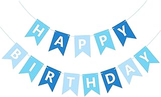 Blue Happy Birthday Banner Sign Happy Birthday Bunting Banner Garland for Kids Boys Baby 1st Birthday Tea Party Decorations Bunting Flag Birthday Party Supplies