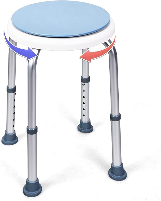 COSTWAY 360° Rotating Round Shower Stool, 6-Position Height Adjustable Bathtub Shower Chair, Elderly Disabled Handicap Non-Slip Bathroom Bench Seat