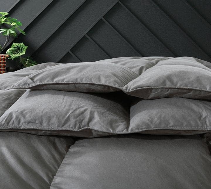 Cosybay Cotton Quilted Grey Feather Comforter Filled with Feather & Down –Machine Washable - Heavyweight Duvet Insert or Stand-Alone – Queen Size (90×90 Inch)