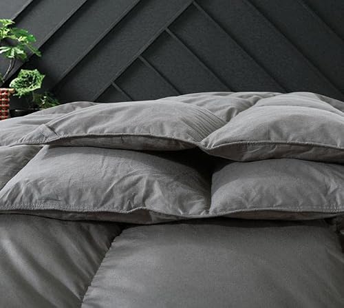Cosybay Cotton Quilted Grey Feather Comforter Filled With Feather & Down –Machine Washable - Heavyweight Duvet Insert Or Stand-Alone – Queen Size (90×90 Inch) #TOP5