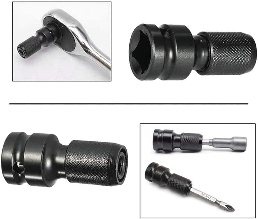 SPEACOUR 2 PCS Impact Adaptor 1/2 Square Drive to 1/4 Hex Shank Socket Adapter Quick Release Chuck Converter Durable Hexagonal Socket Adapter for Impact Ratchet Wrench Screwdriver Bit (Black)
