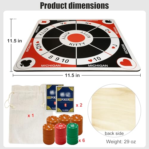 Juego de Mesa Michigan Rummy en Madera, combinación de Rummy, Poker y Juegos de Cartas, incluye 120 fichas numeradas, 2 barajas de cartas y bolsa de almacenamiento, ideal para noches familiares de juegos miniatura 2