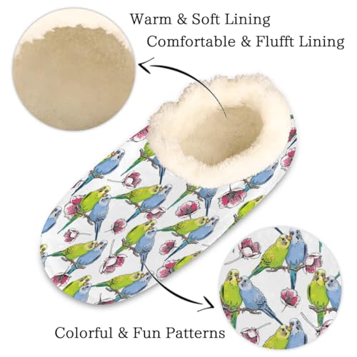 Tropical Bird Parrot House Slippers for Women Men Winter Warm Cozy Fuzzy Shoes Soft Non Slip Indoor Outdoor Slippers for Home Bedroom Kitchen, M2