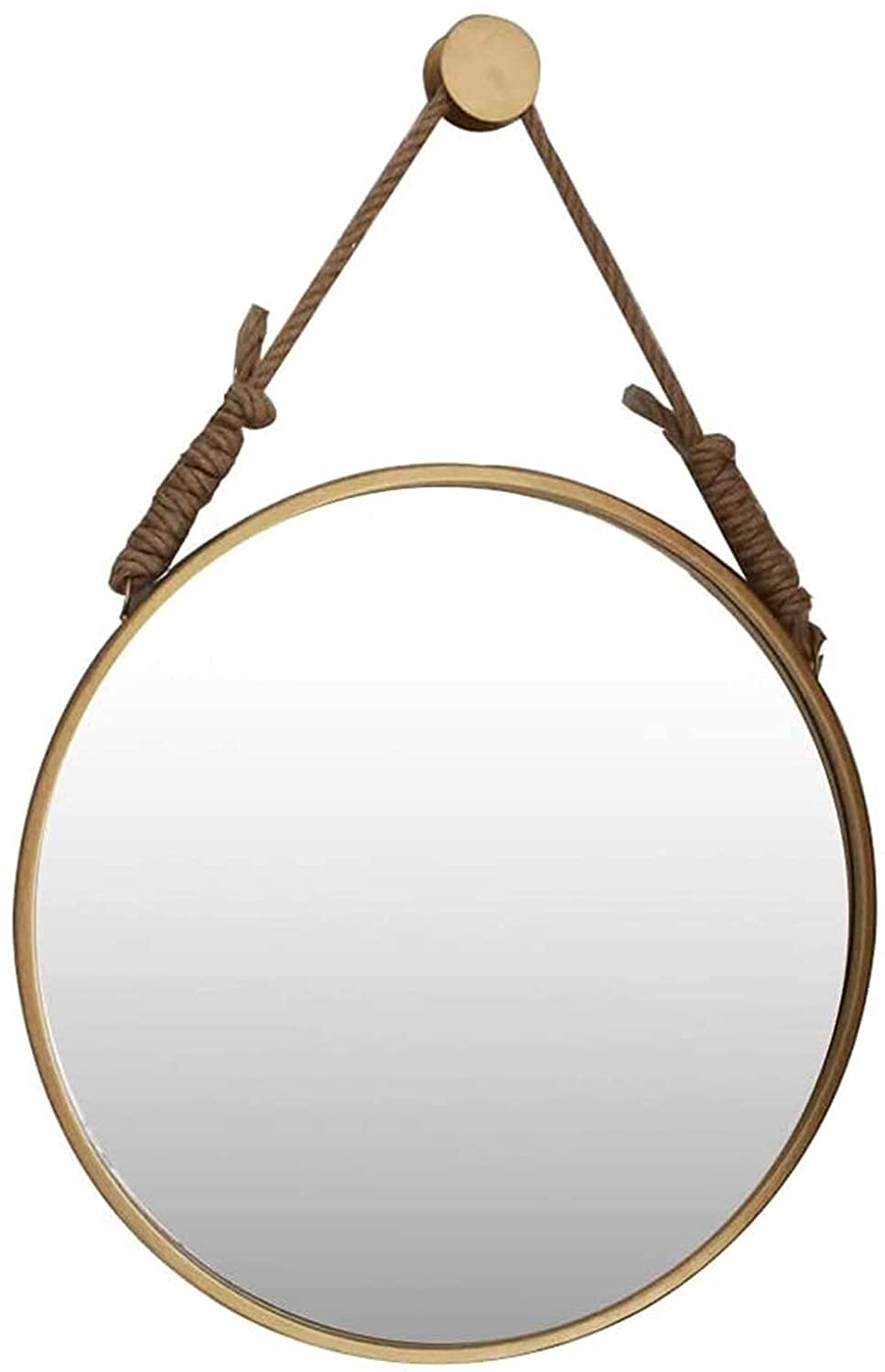 TYUHDUYUR Classic Round Hanging Mirror with Rope Strap Gold | Circular Wall Mirror Decor | Circle Vanity Makeup Mirrors for Bathroom Washrooms Hallway Entryway Dressing Metal Frame