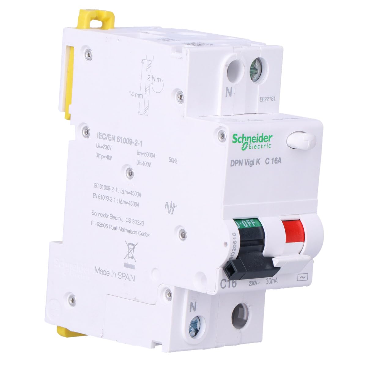 Disjoncteur différentiel 2P 16A C 0,03A Type AC DPN Vigi K A9D20616 Schneider Electric 3606480551970
