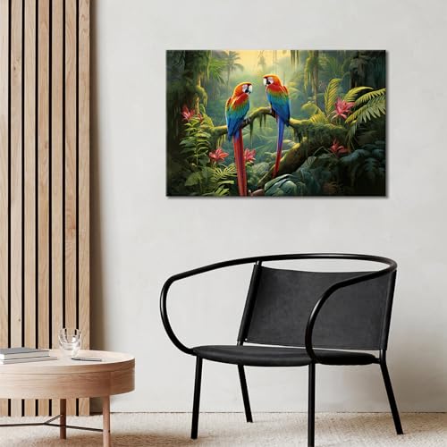 Glokaka Parrot Wall Art Parrot Picture Wall Decor Tropical Macaw Birds Canvas Print Painting Colorful Parrot On Branch Artwrok For Living Room,Bedroom,Bathroom Decor Framed thumb #1
