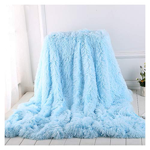 Hggzeg Super Soft Long Shaggy Throw Blanket, Elegant Cozy Faux Fur Decorative Throw Blanket for Couch Chair & Bed (Blue, 160 x 200cm)