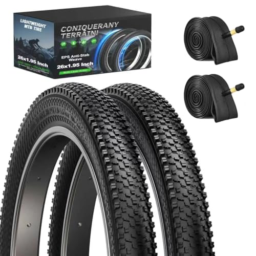 26 Inch Bike Tires Replacement 2-Pack 26x1.95 Bike Tire with Anti-Stab Weave, Folding Mountain Bicycle Tires and Tubes
