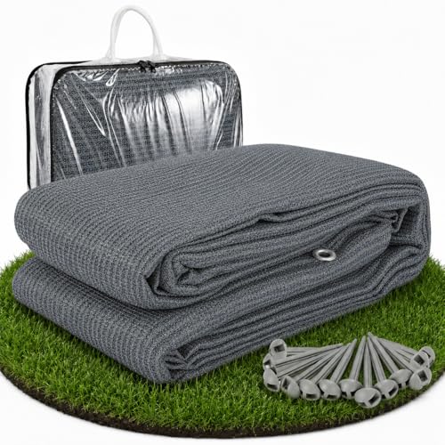 Vkechh Tapis d'auvent - 250 x 400 cm - 100 % polyéthylène haute densité - Respirant - Pour caravane, camping-car, terrasse - Avec sac de transport à...