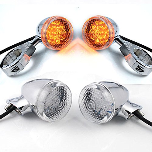 Fine Polished Style Chrome Clear Front Rear 20-LED Turn Signal Lights Compatible with Softail Dyna Wide Glide V-Rod Custom
