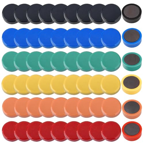 Lot de 60 Aimant Tableau Blanc, 6 Couleurs Aimants Tableau Magnétique, Ement Magnétique pour Tableau Magnetique Frigo, Tableau Blanc, Salle de Classe,...