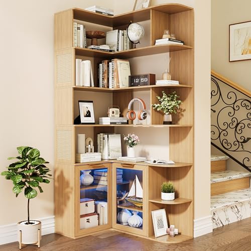 Wildhome Corner Shelf with Storage Cabinet,7-Tier Corner Bookshelf,Farmhouse L Shaped Shelves...