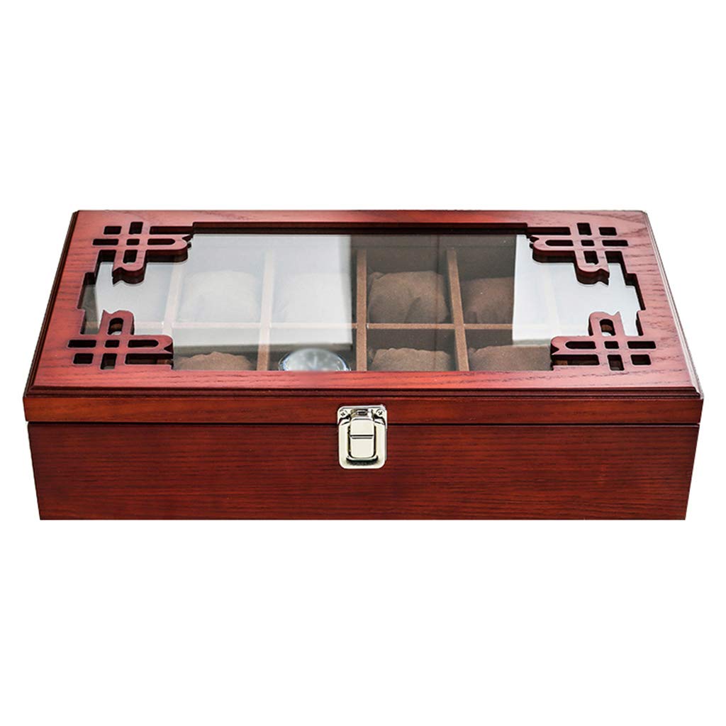 MUSUMI Caja de reloj de Madera con tapa de vidrio,caja de almacenamiento de joyería de lujo para 12 relojes,organizador de gemelos con almohada de almacenamiento extraíble y Hebilla de Metal