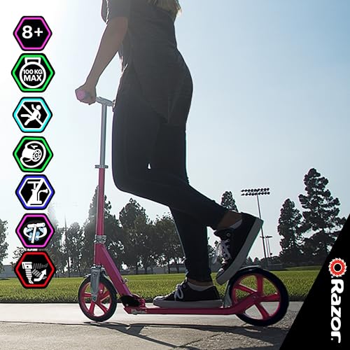 Razor A5 Lux Kick Scooter for Kids Ages 8+ - 8" Urethane Wheels, Anodized Finish Featuring Bold Colors and Graphics, for Riders up to 220 lbs2