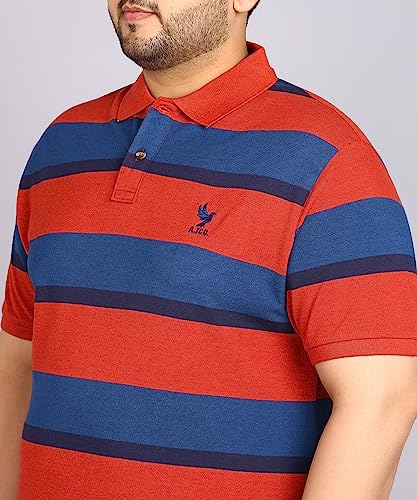 Image of Alan Jones Clothing Men's Cotton Regular Fit Striped Polo Collar T-Shirt for Plus Size
