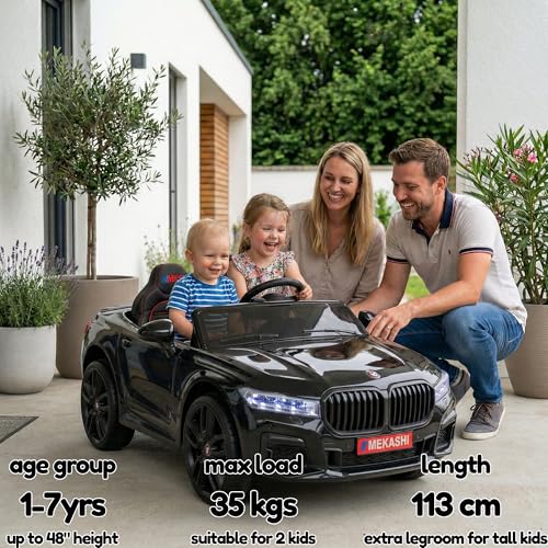 Image of MEKASHI Electric Ride-On Car for Kids 1-7 Years, 12V Battery, Remote Control, 5 Speed, LED Lights, Bluetooth, Metallic Black