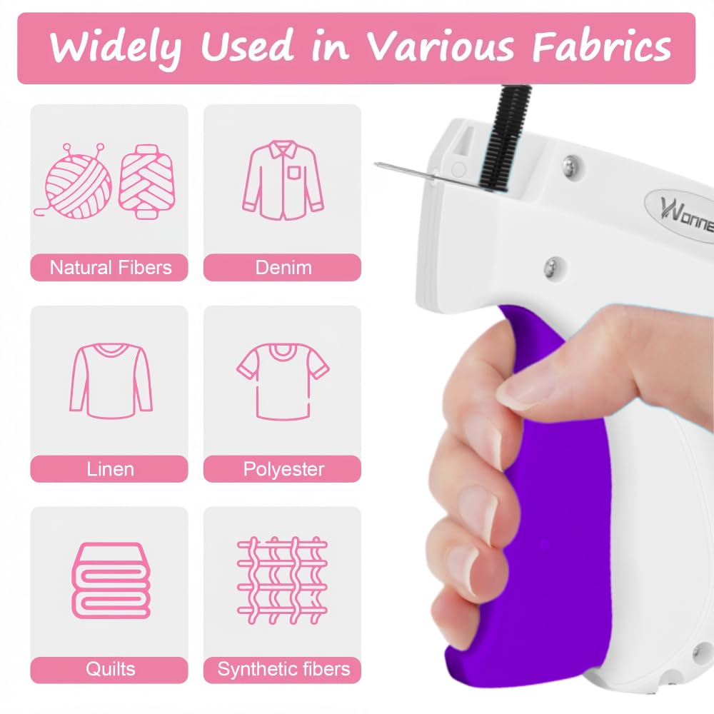 Stichpistole für Kleidung, Nähpistole für Kleidung, Nähte, schnelle Kleidungsfixierung, inklusive 1.000 schwarze Verschlüsse, 1.000 weiße Verschlüsse und 6 Nadeln (GhostWhite + Purple4)