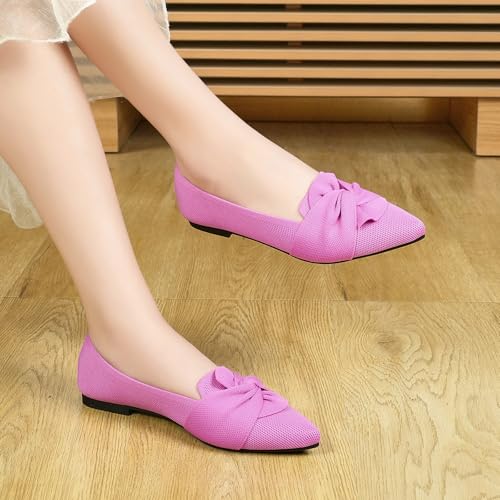 Image of HIULYCENCE Flats for Womens Pointed Toe Ballet Flats with Bow Comfortable Knit Dressy Flats