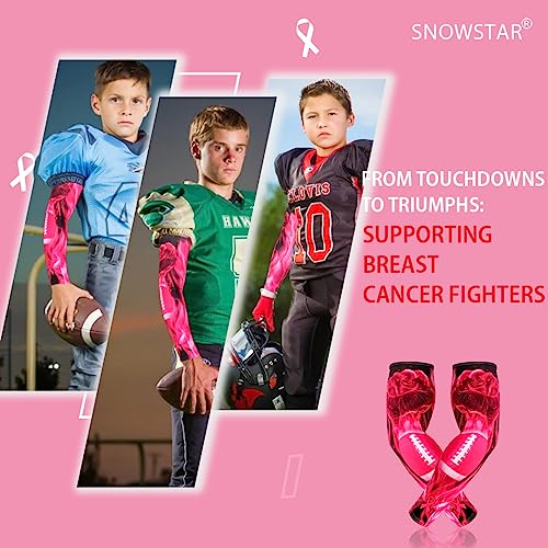 Image of SNOWSTAR Sports Pink Ribbon Breast Cancer Awareness Arm Sleeve Compression Fit No Slip Football Flames