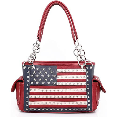 Montana West Western Bling Collection Satchel Handbag American Flag Usa Pride Red Blue Star Studded #TOP13