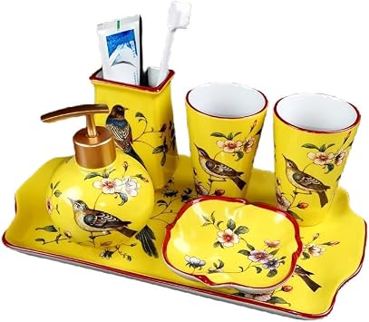 Bathroom Counter Organizer,Bathroom Accessories Sets Complete New Chinese Style Bird Flower Ceramic Countertop Accessories Easter Home Decor Vintage Elegant Modern Farmhouse Decor Ball Vase Set of 6