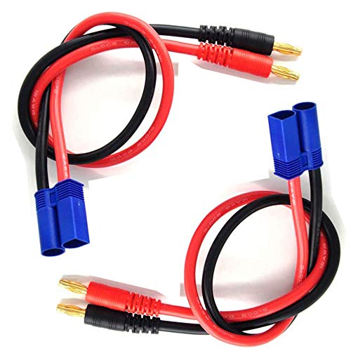 2 PCS EC5 Connector Male to 4mm Bullet Banana Plugs 14AWG Lead Adapter Cable for RC Battery Charger