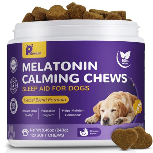 Melatonin for Dogs, Dog Melatonin Calming Chews for Small and Large Dogs - Natural Sleep Aid for Anxiety Stress Relief - Puppy Sleeping Pills - Thunder, Separation, Barking, 3mg, 120ct