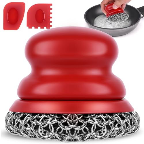 Image of Cast Iron Scrubber and Scraper, Chain Mail Scrubber Cast Iron for Cleaning Dishes, Stock Pots, Pans, Griddles, Grills, Dish Scouring Pads