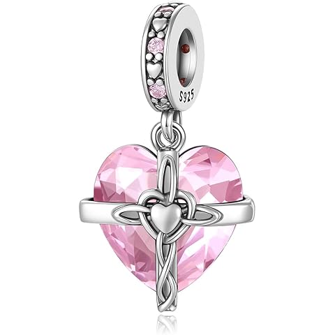 925 Sterling Silver Charms Cross Colors Dangle Beads Heart Birthston Charm for Brac...