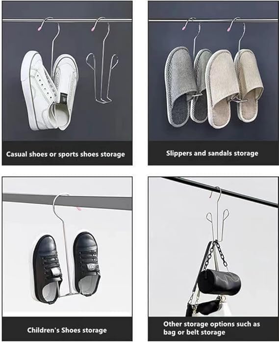 GharMart 1 Pcs Stainless Steel Shoe Hanger Rack – Space Saving Shoe Organizer for Slippers, Flats & Sandals – Hook Type Hanging Shoe Holder for Closet & Balcony Drying (1) 4