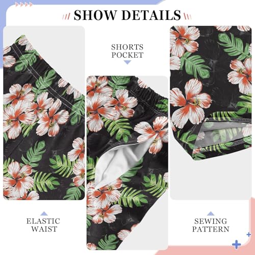 ZZXXB Hibiscus with Leaves Boys Long Pants Soft Trousers Elastic Waist Kids Lounge Bottoms with Pockets S-XL4