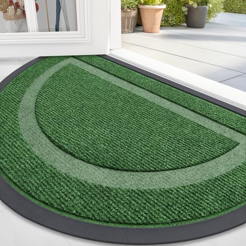 Image of OLANLY Half Circle Door Mat Indoor Outdoor Entrance Welcome, Waterproof All-Season, All-Weather Doormat, Sturdy Natural Rubber, Low Profile, Easy Clean Patio Porch Entryway Mat, 59x23, Green