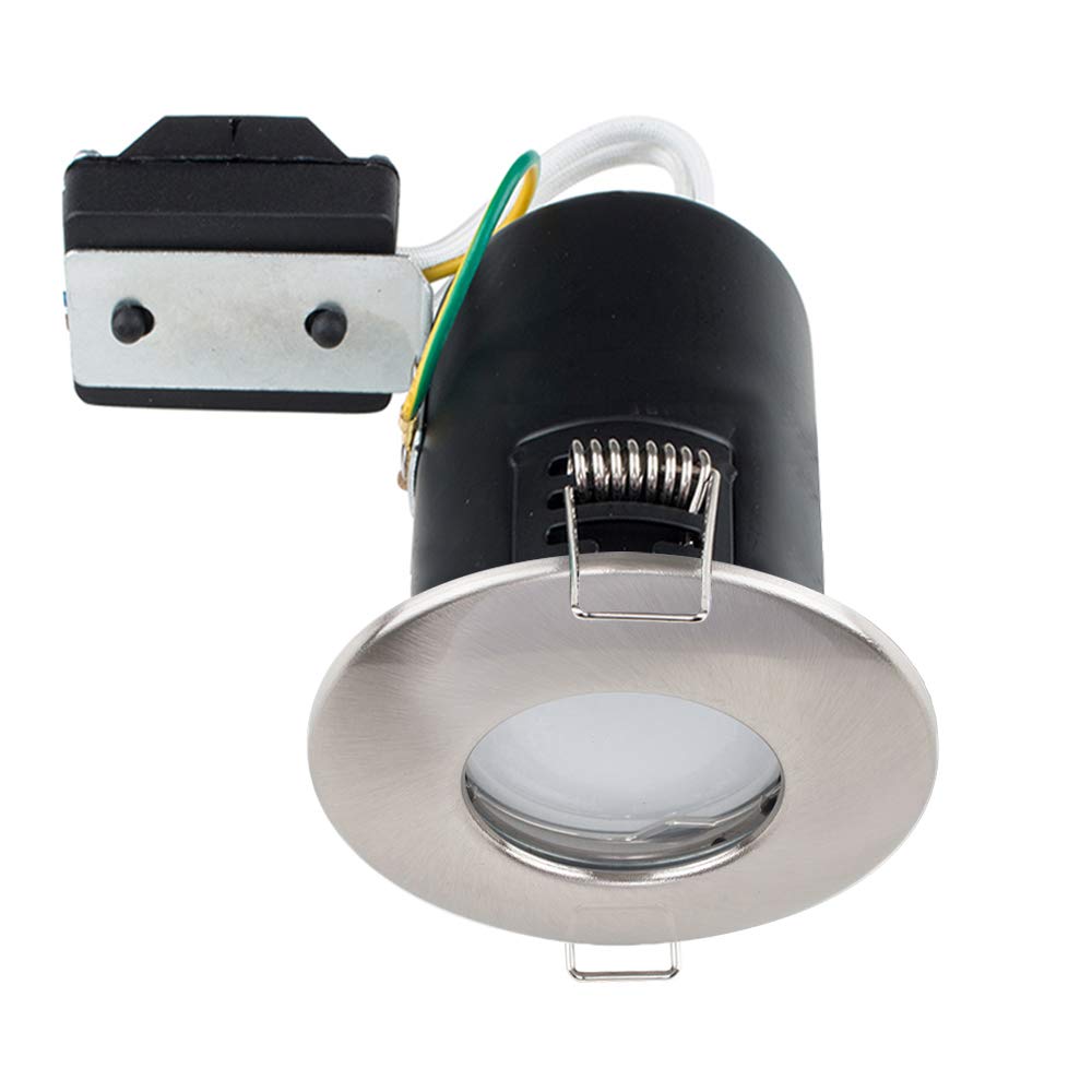ValueLights Downlight Fire Rated IP65 Ceiling Light Fitting 6 Pack With Cool White Bulbs in Silver