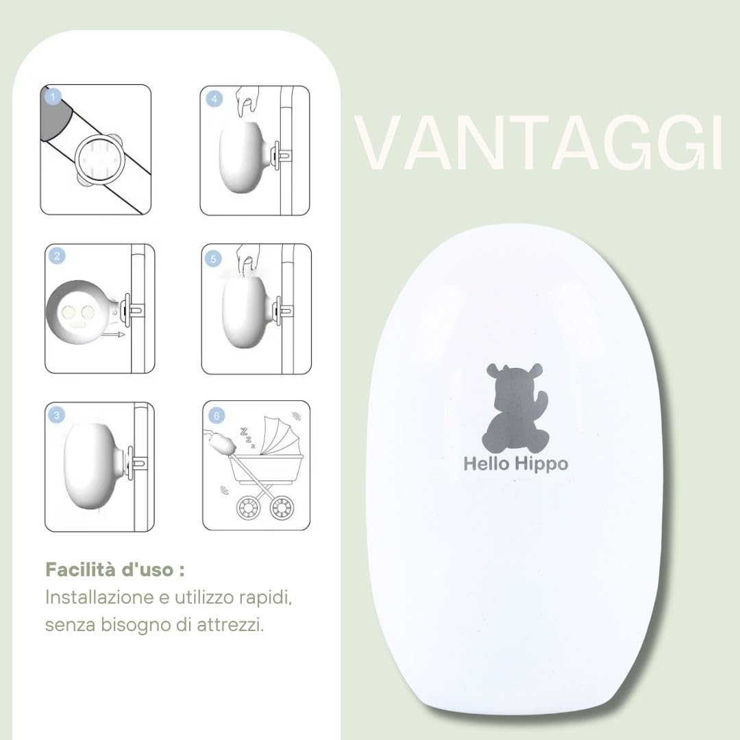 Hello Hippo - Dondolo elettrico - Aiuto per dormire per bambini -ricaricabile USB-C- Baby Rocker- 3 velocità - adatta a tutti i passeggini e passeggini – silenzioso, compatto e portatile