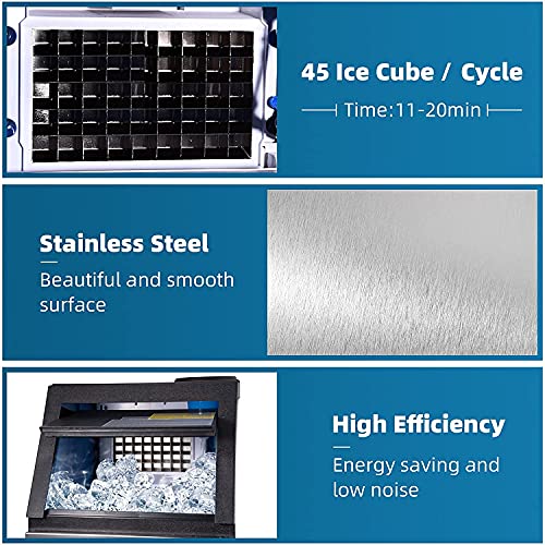 ywewsq Eismaschine 70 kg, freistehend, gewerbliche Eismaschine, 154 lbs/24 Std. mit 25 lbs Aufbewahrung, 45 Eiswürfel… – Bild 3