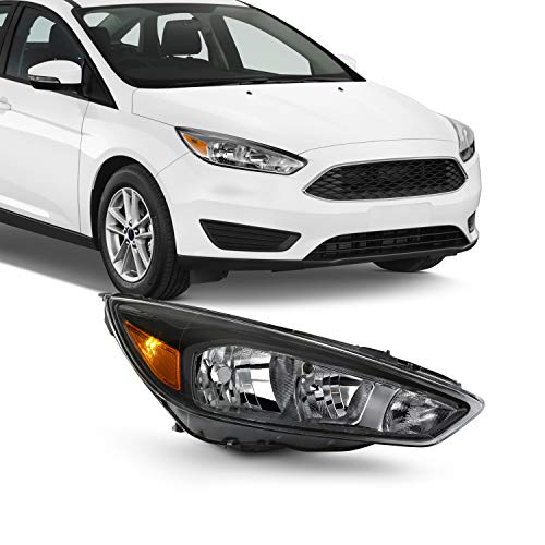 AKKON - Fits 2015-2018 Ford Focus S | SE | ST Model [Halogen Type] Black Headlight [w/o DRL LED Function] Passenger Right Side