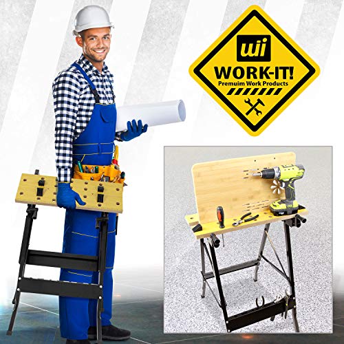 Work-It! Portable Workbench, Folding Carpenter Saw Table With Adjustable Clamps - Easy To Transport With Heavy-Duty Steel Frame, 150 Lbs Capacity #TOP1