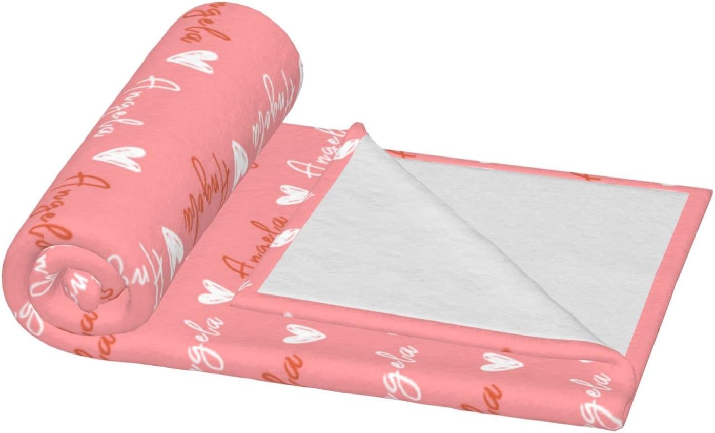Custom One Name Thick Love Heart Blanket Personalized Bedding Throw Blankets Customized Flannel Fleece Blankets - 80"x60" - Valentine's Day Birthday Anniversary Father's Day