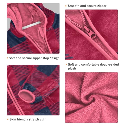 GuoChe Blue Red Buffalo Plaid Kids Sherpa Jacket3