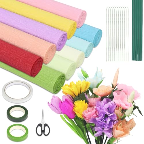GENHH 10 Rollen Krepppapier Bunt, 25x250cm Bunt Bänder Crepe Paper, 10...