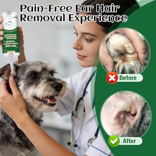 Image of Dog Ear Powder for Hair Removal - Ear Plucking Powder for Dogs & Cats - Grooming Ear Powder for Better Grip, Less Moisture & Odor - Gentle Ear Care that Makes Ear Hair Removal Easier
