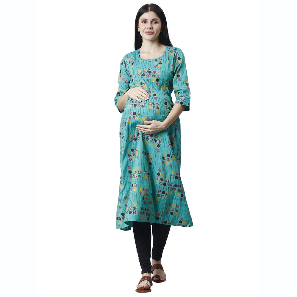 cee 18 Women's Cotton Rayon A-Line Maternity/Feeding Kurti with Zippers, Comfortable for Pre and Post Pregnancy, Easy Nursing Access, Suitable for All Women (Medium, 38, Marine Green)-picture-25