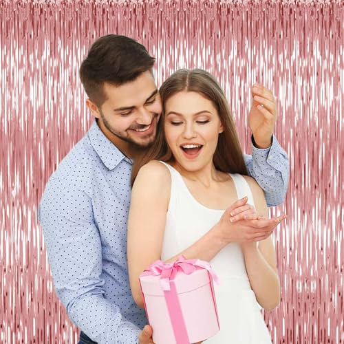 Image of 5 Pack Rose Gold Backdrop Birthday Decorations Foil Curtain Backdrop Bachelorette Party Decorations Rose Gold Party Decor Streamers Groovy Birthday Party Decorations