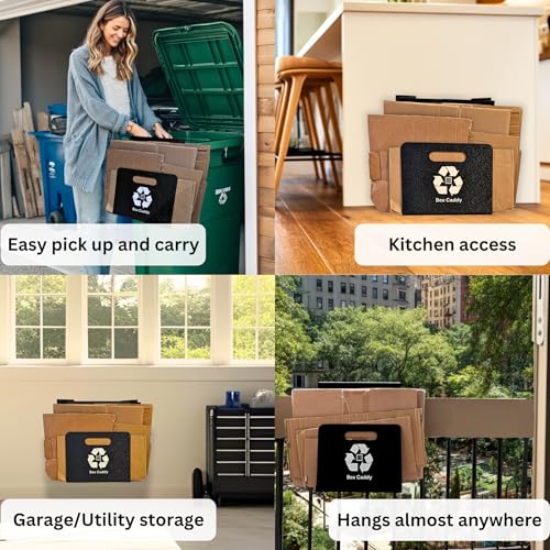 Image of Box Caddy - Cardboard Recycling Organizer. The ultimate solution to store, transport, and recycle your boxes. Eliminates cardboard clutter. (Black /White with Wall Bar)