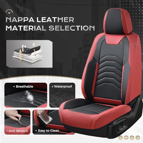Image of Coverado Seat Covers, Front and Back Seat Covers for Cars, Car Seat Cover, Car Seat Protector Waterproof, Car Seat Cushion Faux Leather, Seat Covers Carseat Cover Universal Fit for Most Cars Red&Black