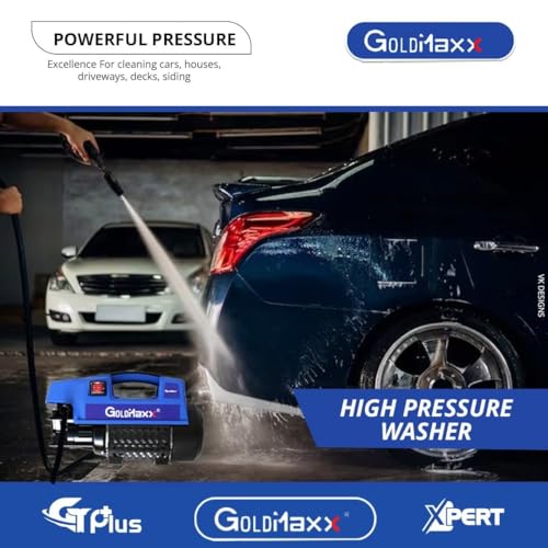 Image of GoldMaxx High Pressure Car Washer Machine 2800 Watts, Copper Winding, 160 Bar, 10L /Min Flow, 8 Meters Outlet Hose, High Power Portable Machine with Accessories for Cleaning Cars, Bike, Home & Garden