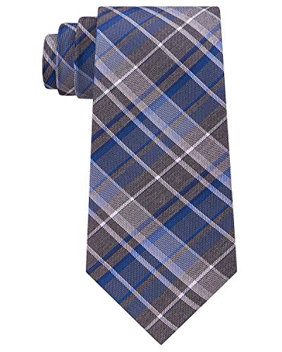 Kenneth Cole Mens Plaid Self-tied Necktie, Blue, One Size